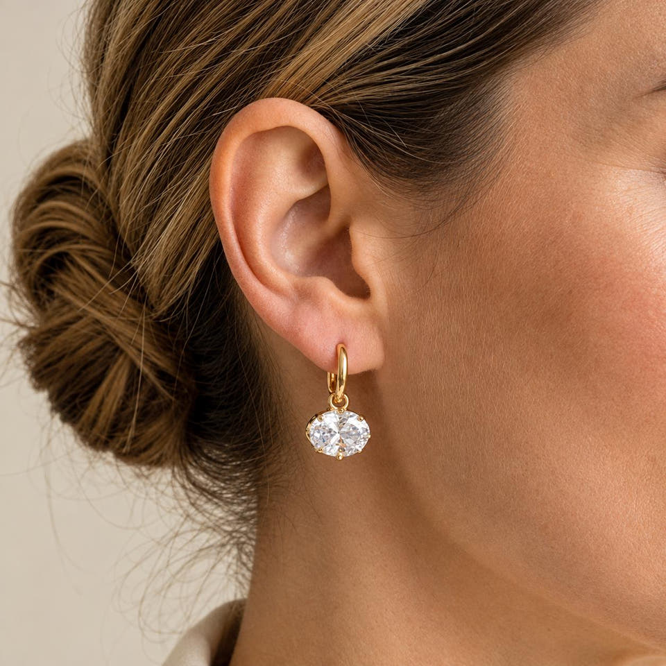 Oval Zircon Drop Earrings — product view 1