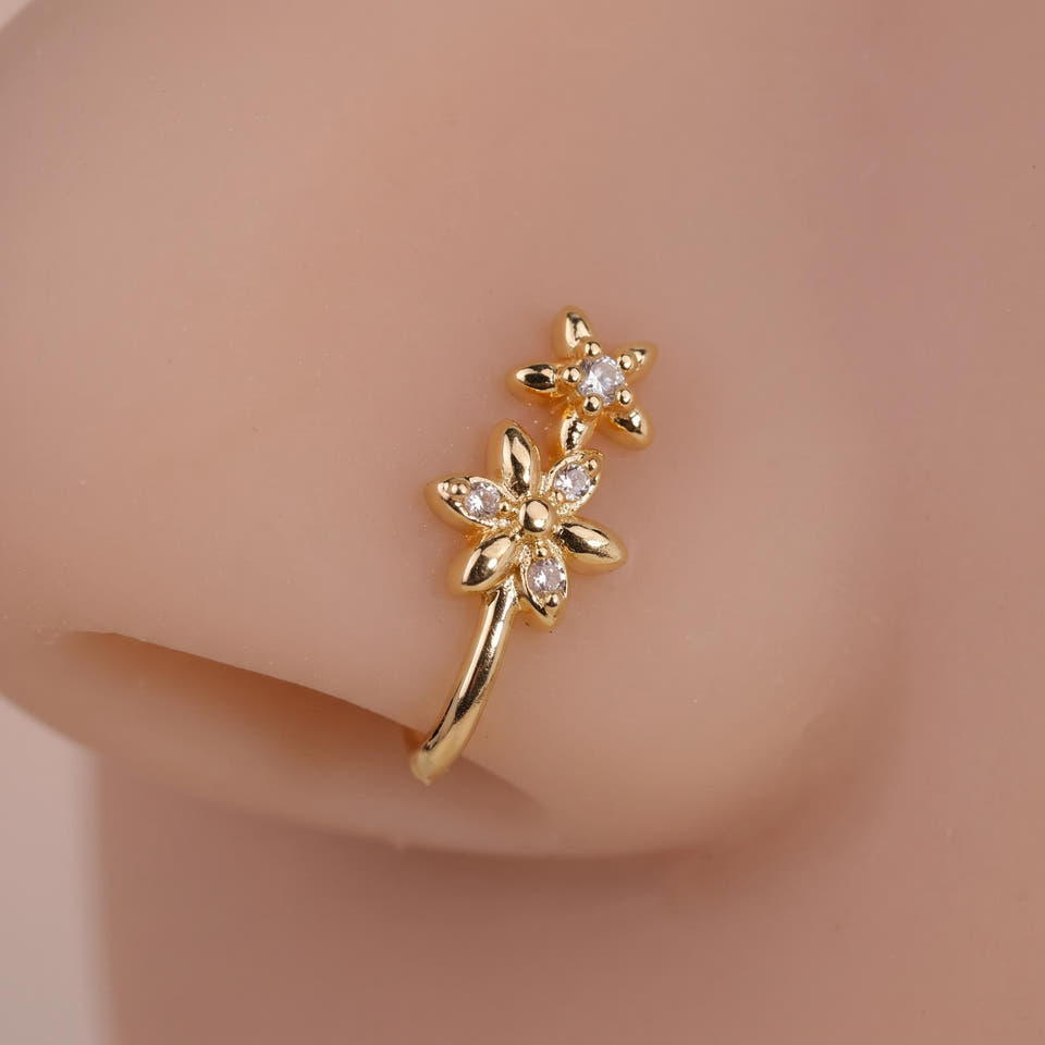 Double-Flower CZ Nose Clip in Copper, 1.3 cm — product view 1
