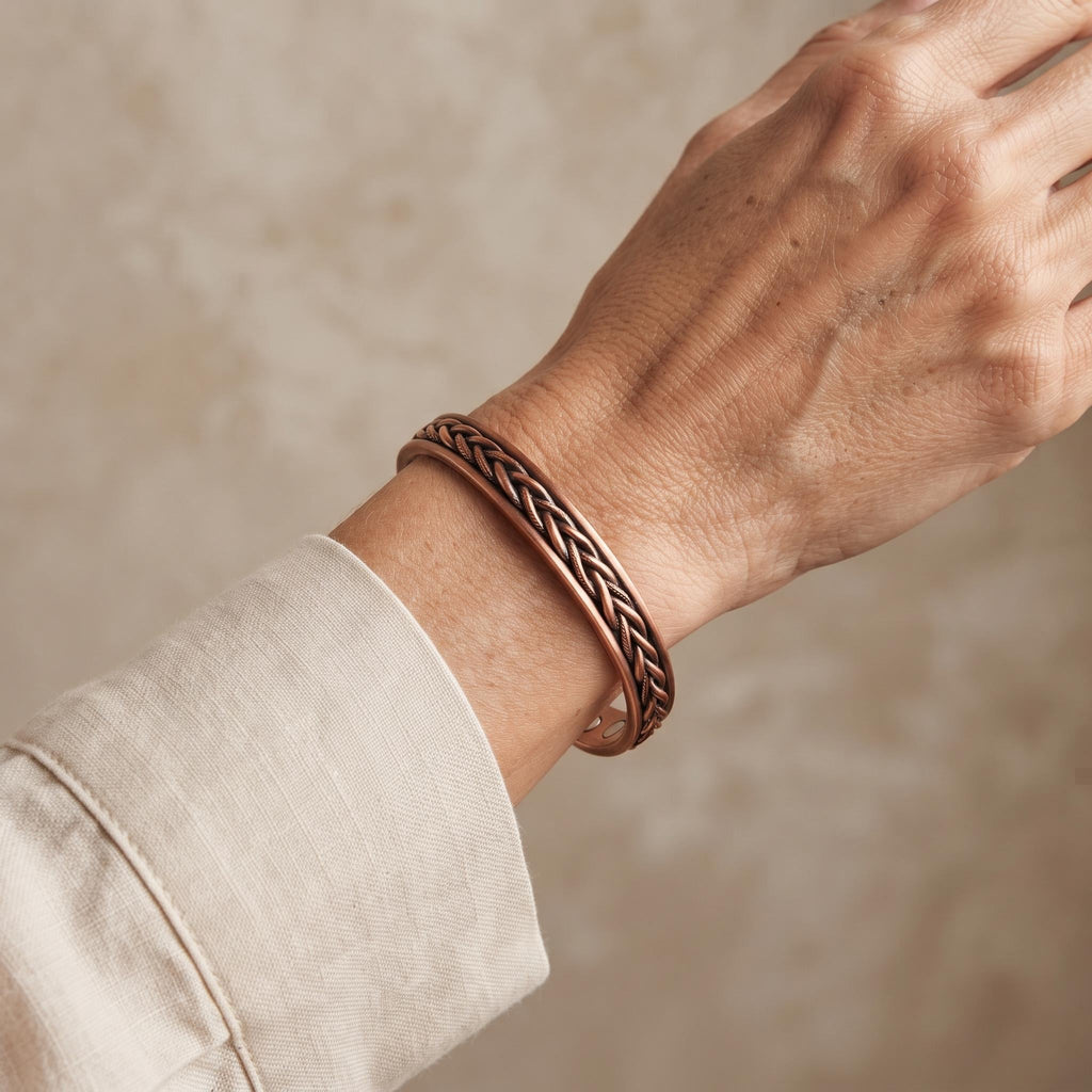 Twisted Copper Magnetic Cuff Bracelet, Adjustable, 8.5 mm — product view 6