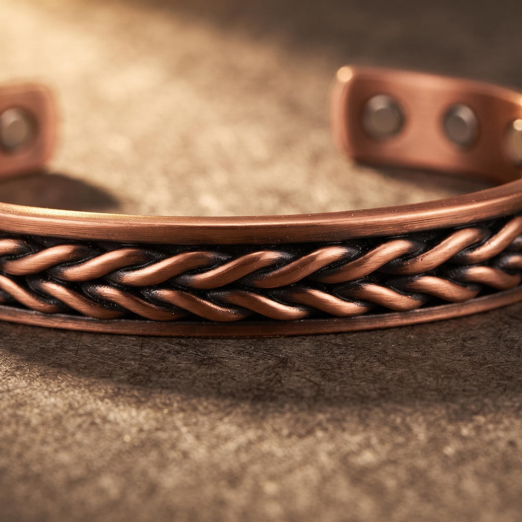 Twisted Copper Magnetic Cuff Bracelet, Adjustable, 8.5 mm — product view 2