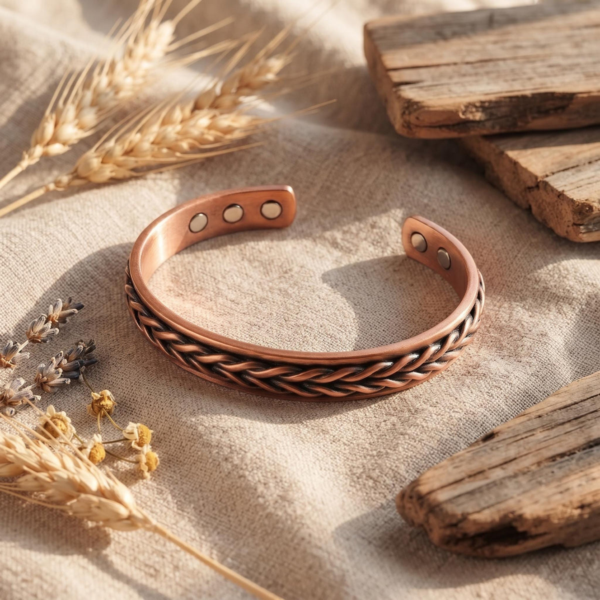 Twisted Copper Magnetic Cuff Bracelet, Adjustable, 8.5 mm — product view 3