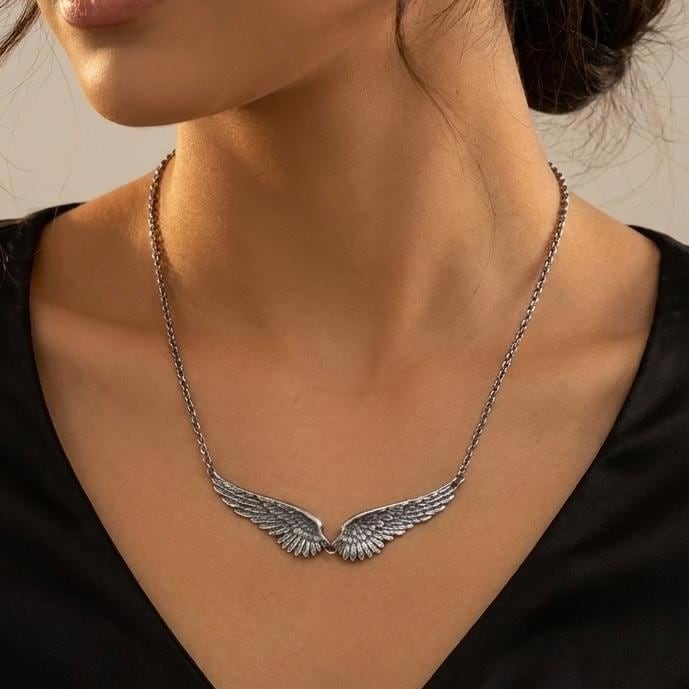 Silver-Tone Angel-Wings Necklace in Zinc Alloy — product view 3