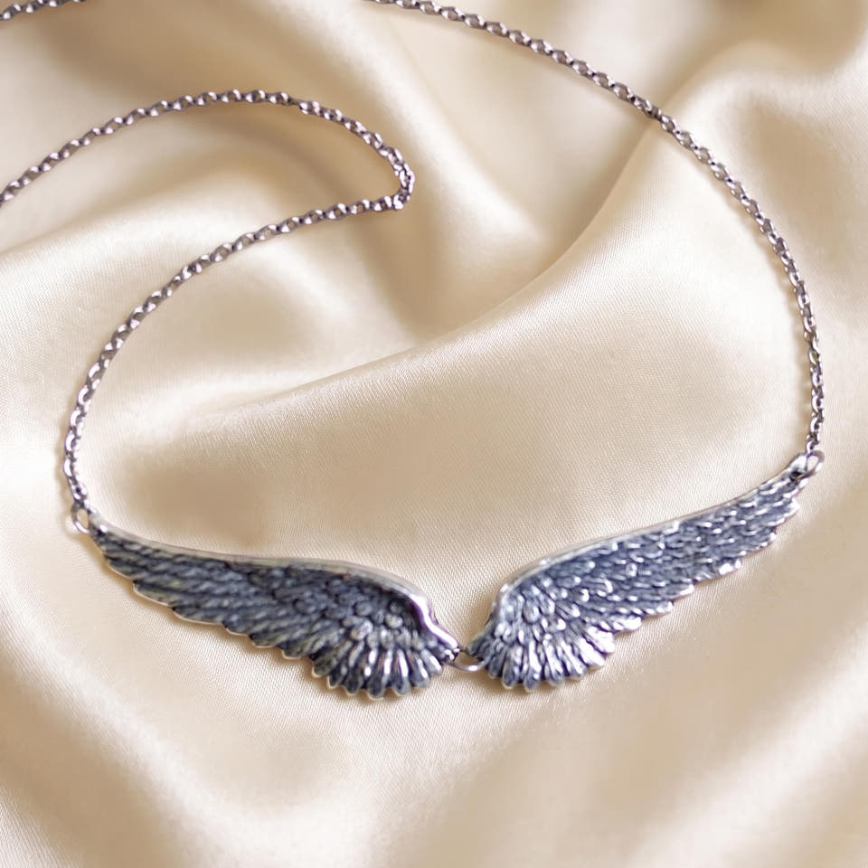 Silver-Tone Angel-Wings Necklace in Zinc Alloy — product view 1