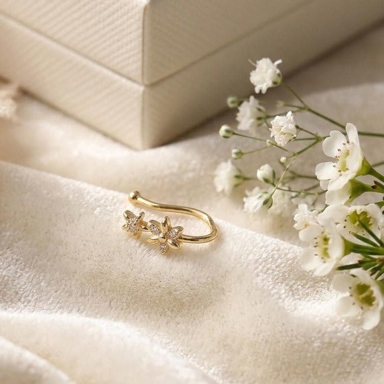 Double-Flower CZ Nose Clip in Copper, 1.3 cm — product view 4