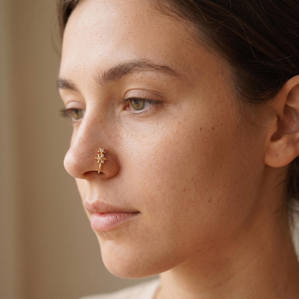 Double-Flower CZ Nose Clip in Copper, 1.3 cm — product view 6
