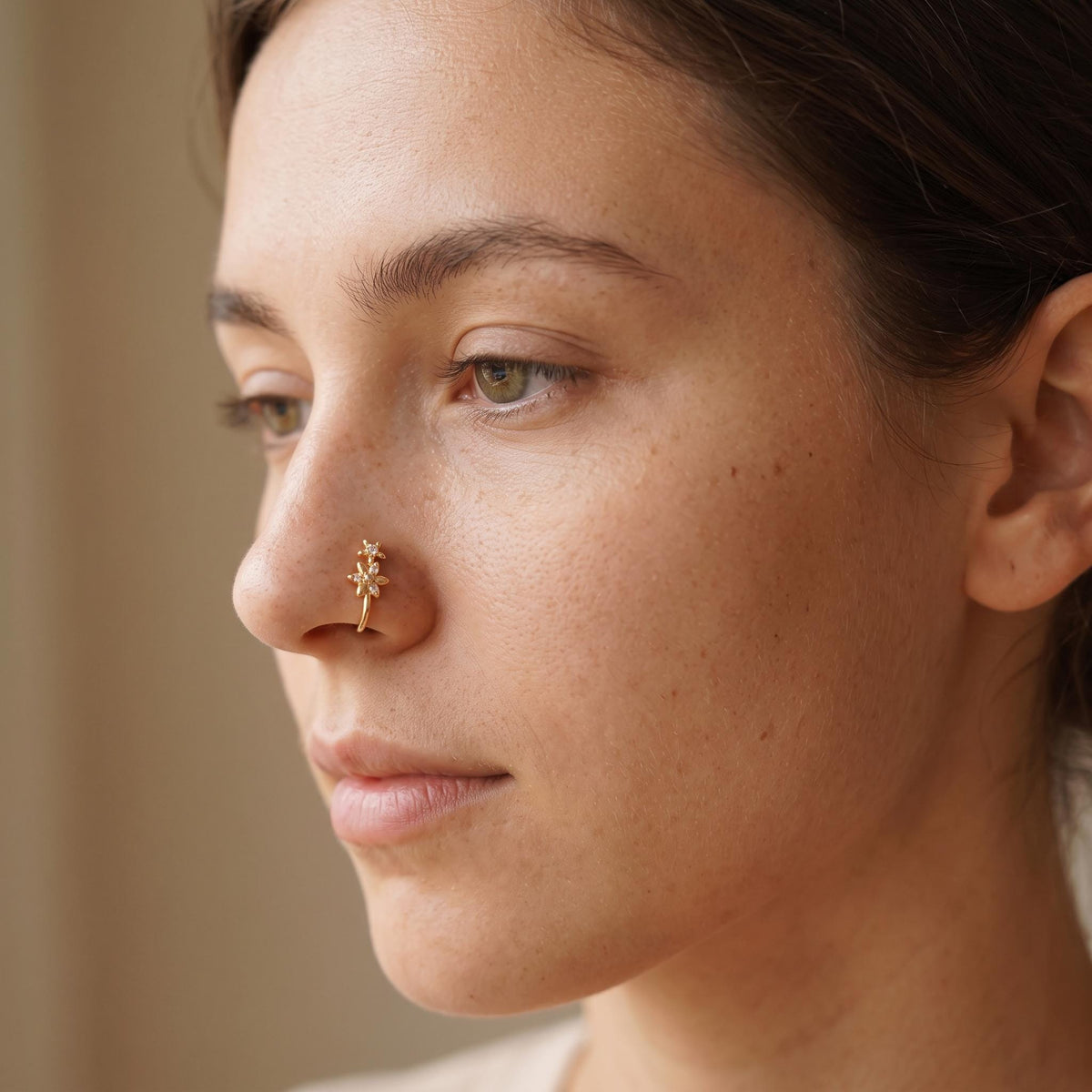 Double-Flower CZ Nose Clip in Copper, 1.3 cm — product view 6