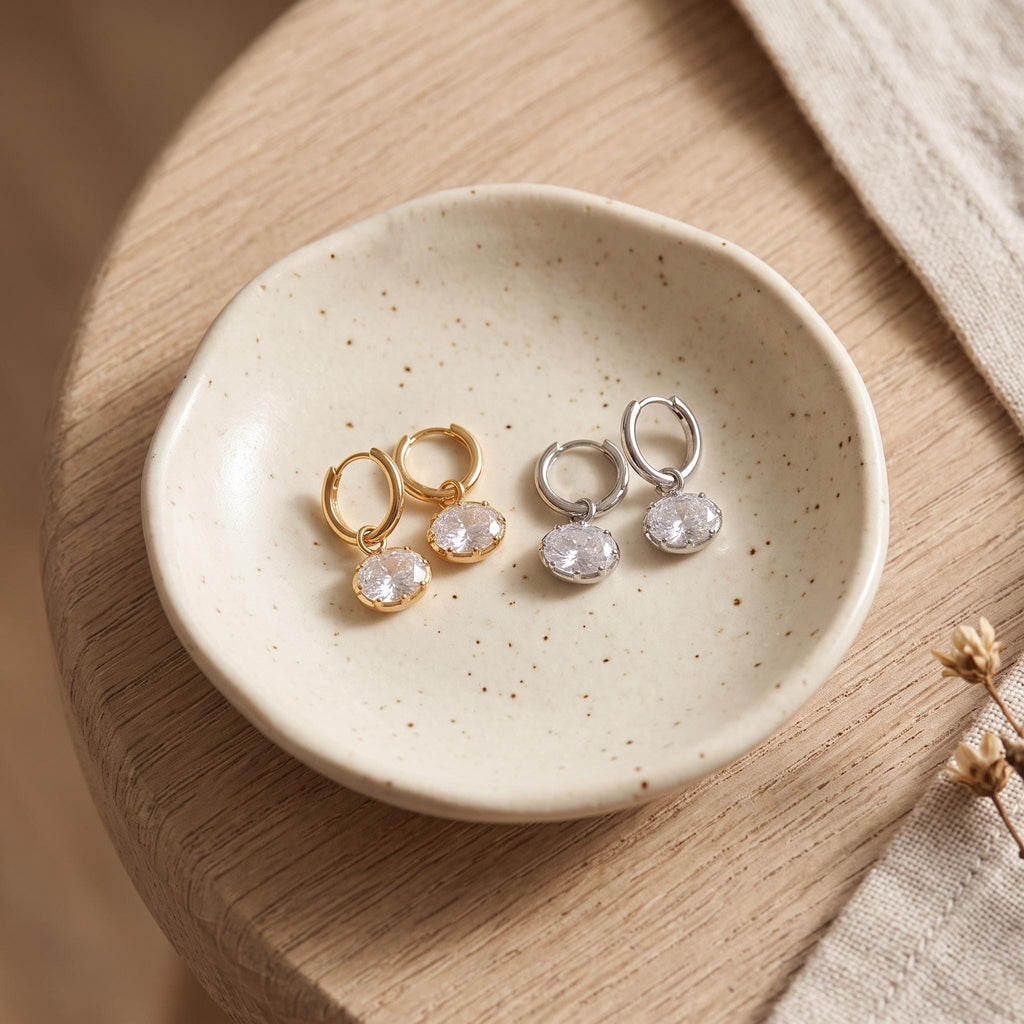 Oval Zircon Drop Earrings — product view 2