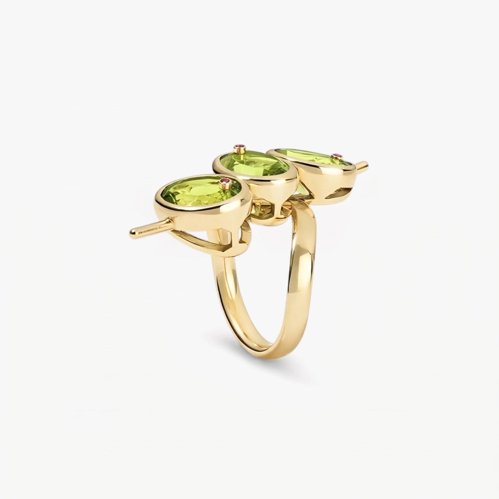 Green Zirconia Geometric Ring in Gold-Tone Zinc Alloy — product view 3