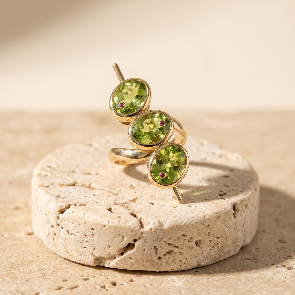 Green Zirconia Geometric Ring in Gold-Tone Zinc Alloy — product view 2