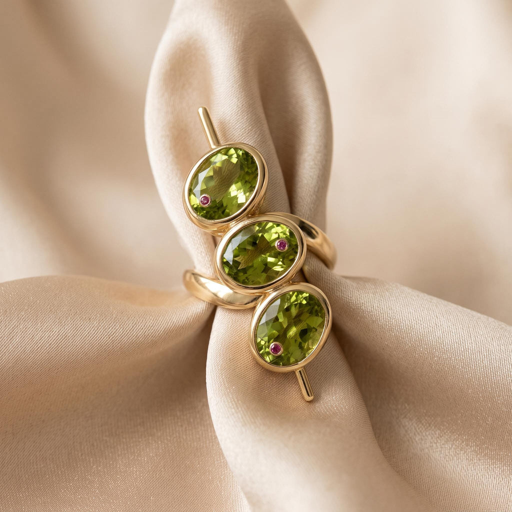 Green Zirconia Geometric Ring in Gold-Tone Zinc Alloy — product view 1