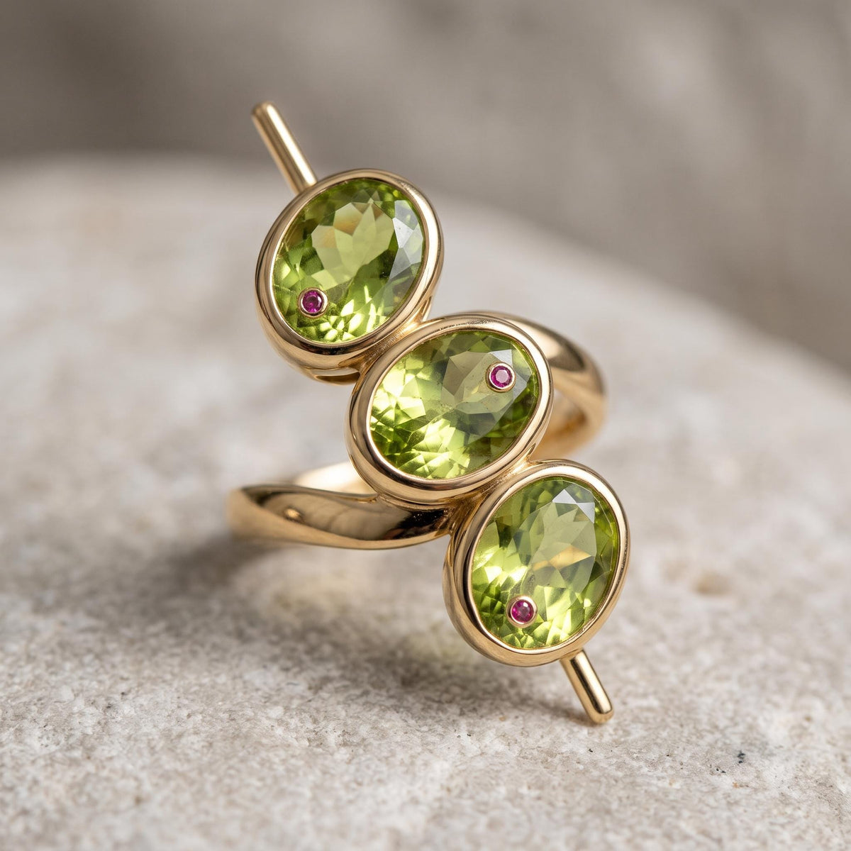 Green Zirconia Geometric Ring in Gold-Tone Zinc Alloy — product view 5