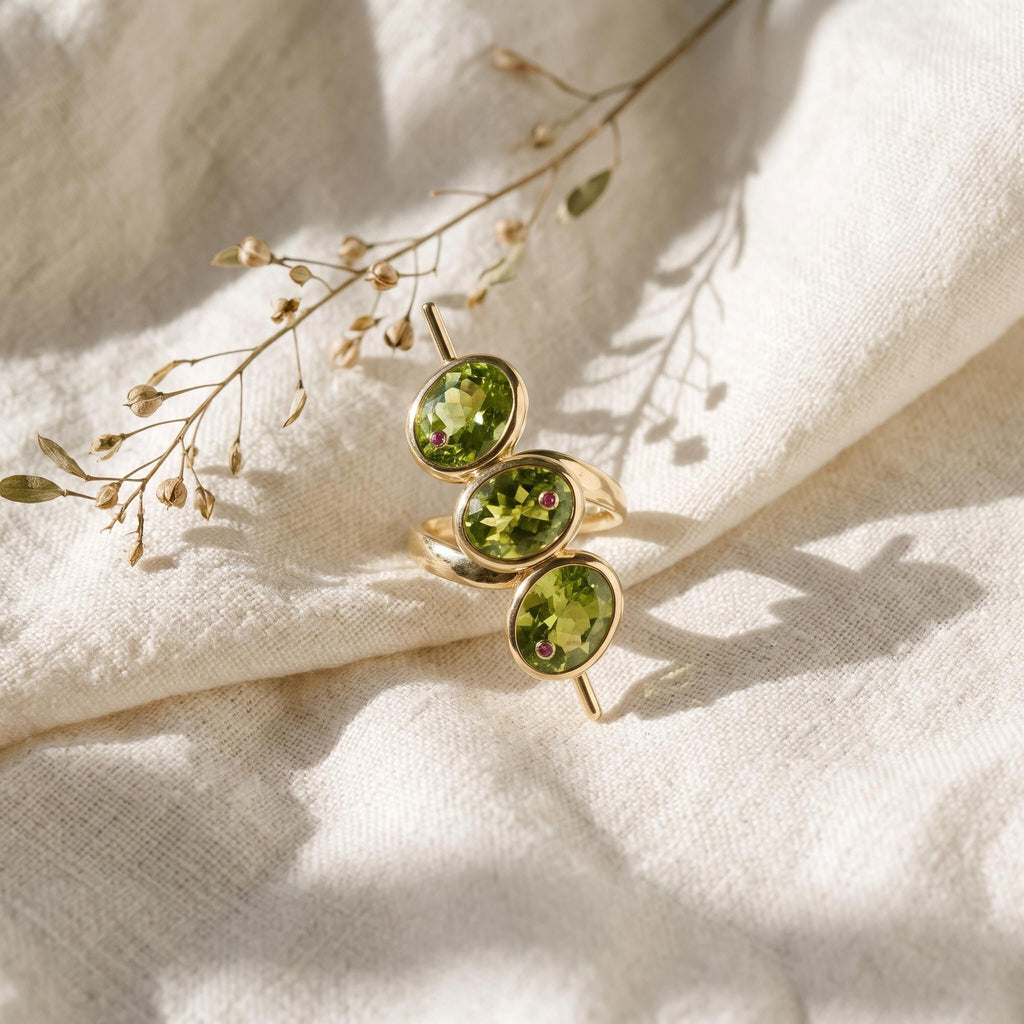Green Zirconia Geometric Ring in Gold-Tone Zinc Alloy — product view 6