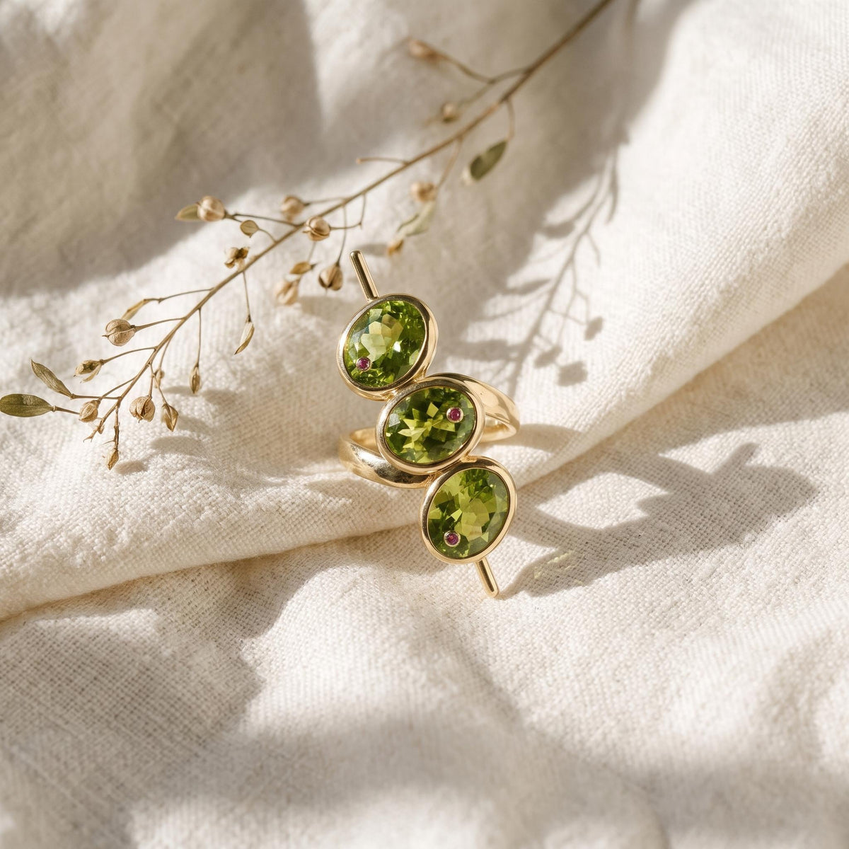 Green Zirconia Geometric Ring in Gold-Tone Zinc Alloy — product view 6