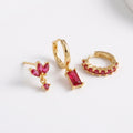 Pink and Red CZ Earring Set in Stainless Steel, 3 Pieces — product view 1